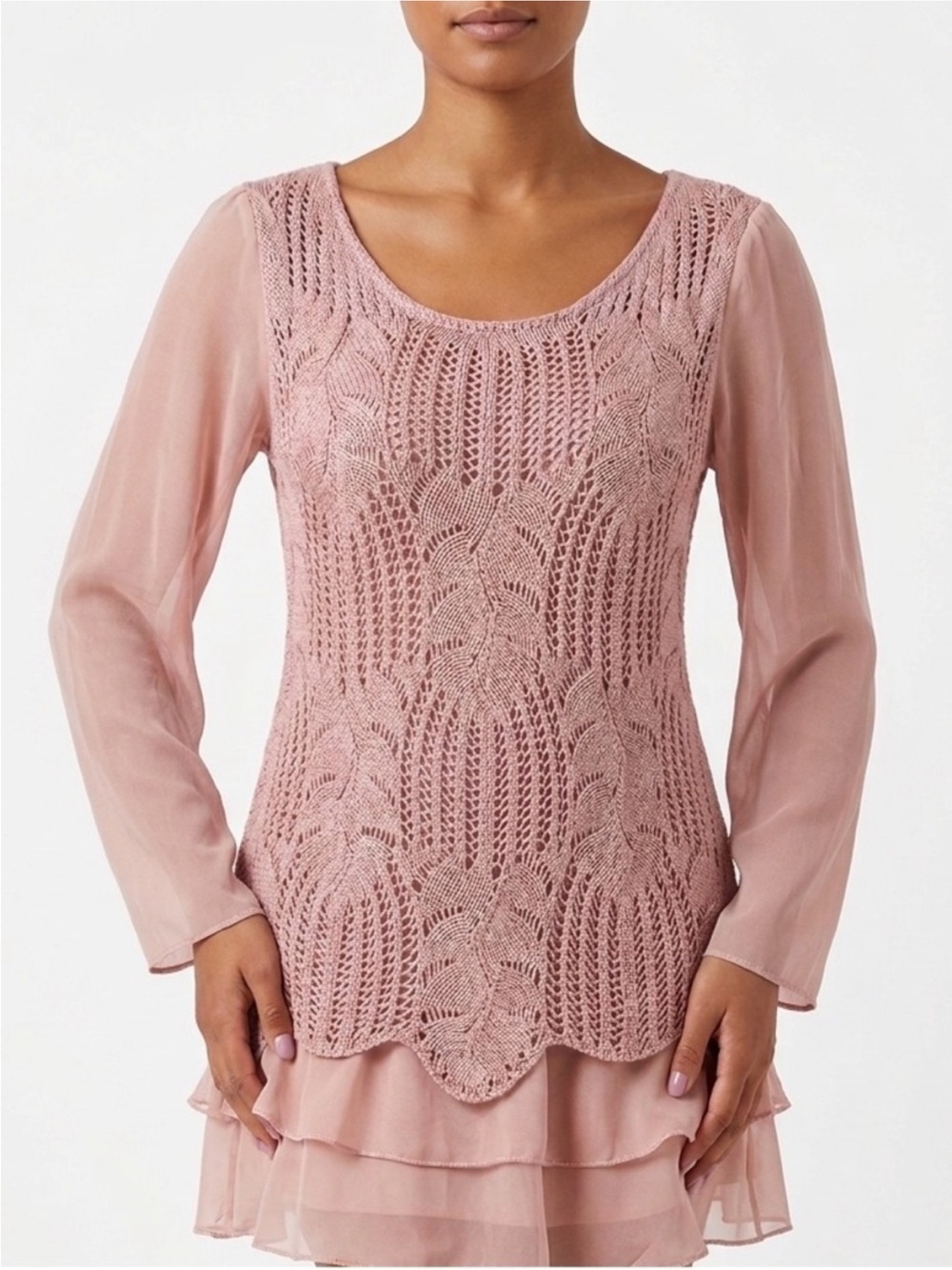 cleo Blush Pink Lace Knit Layered Tunic